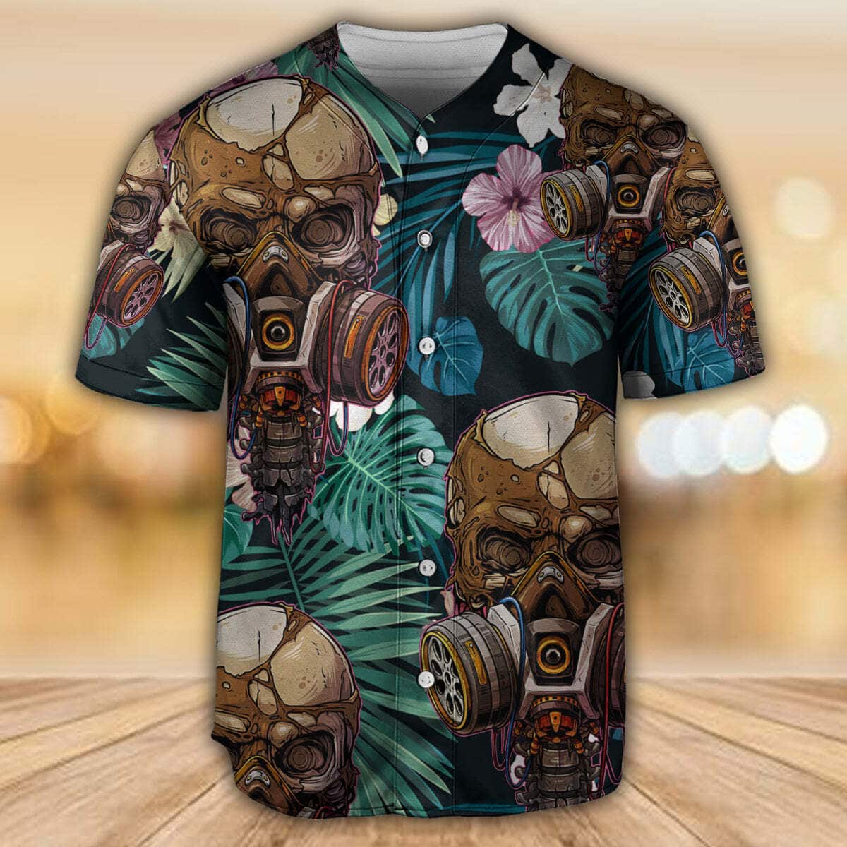 Skull Style Lover And Tropical Leaves Baseball Jersey