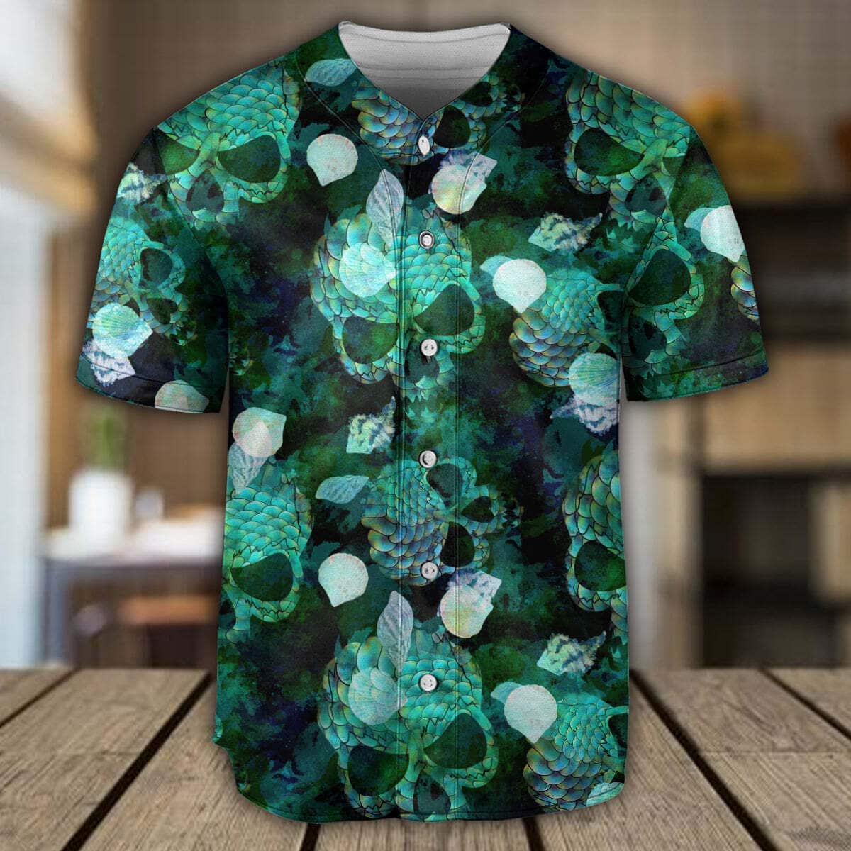 Skull Fish Green Style Baseball Jersey Gift For Him