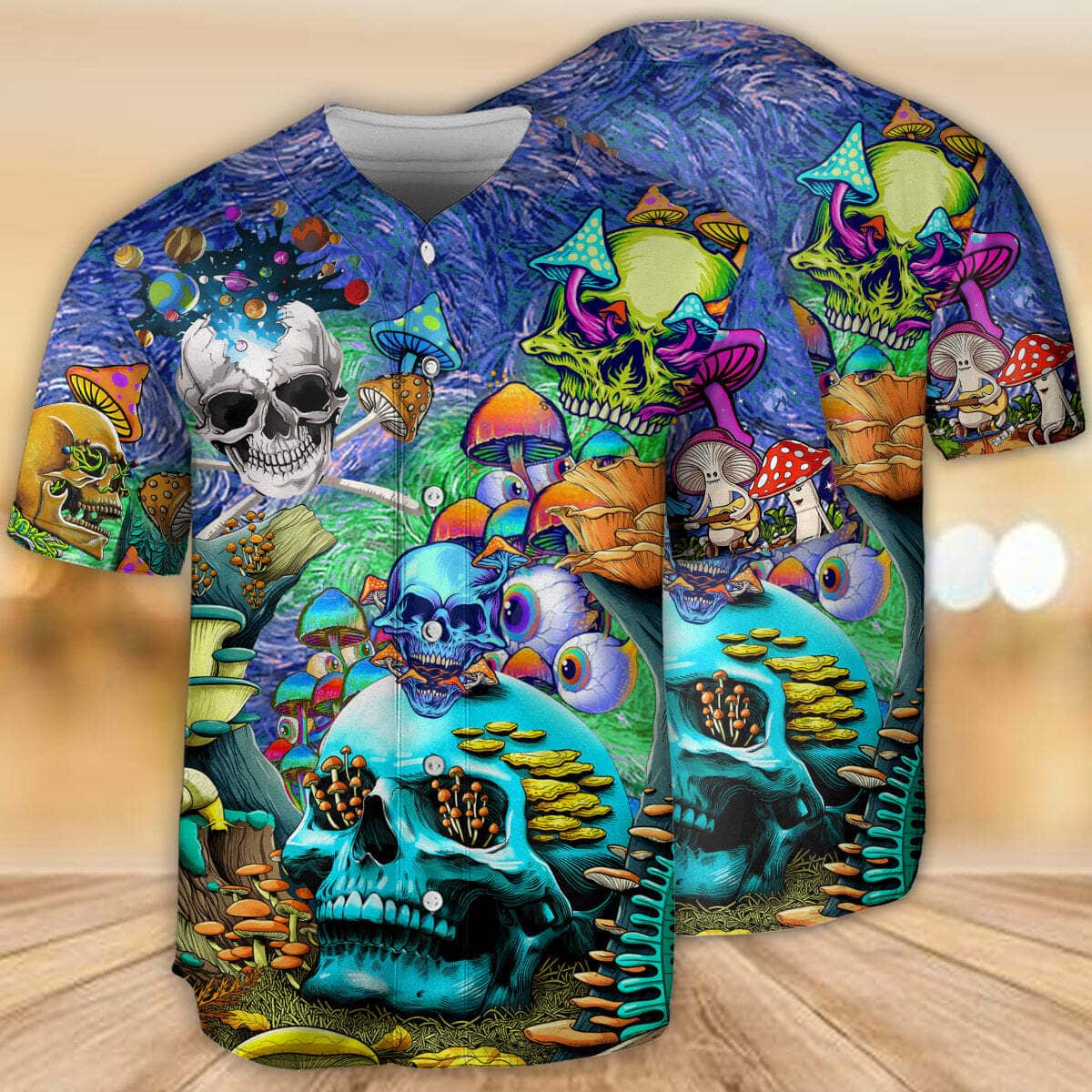 Skull Mushroom Hippie Die Once Live Forever Baseball Jersey Skull Mushroom Hippie Die Once Live Forever Baseball Jersey