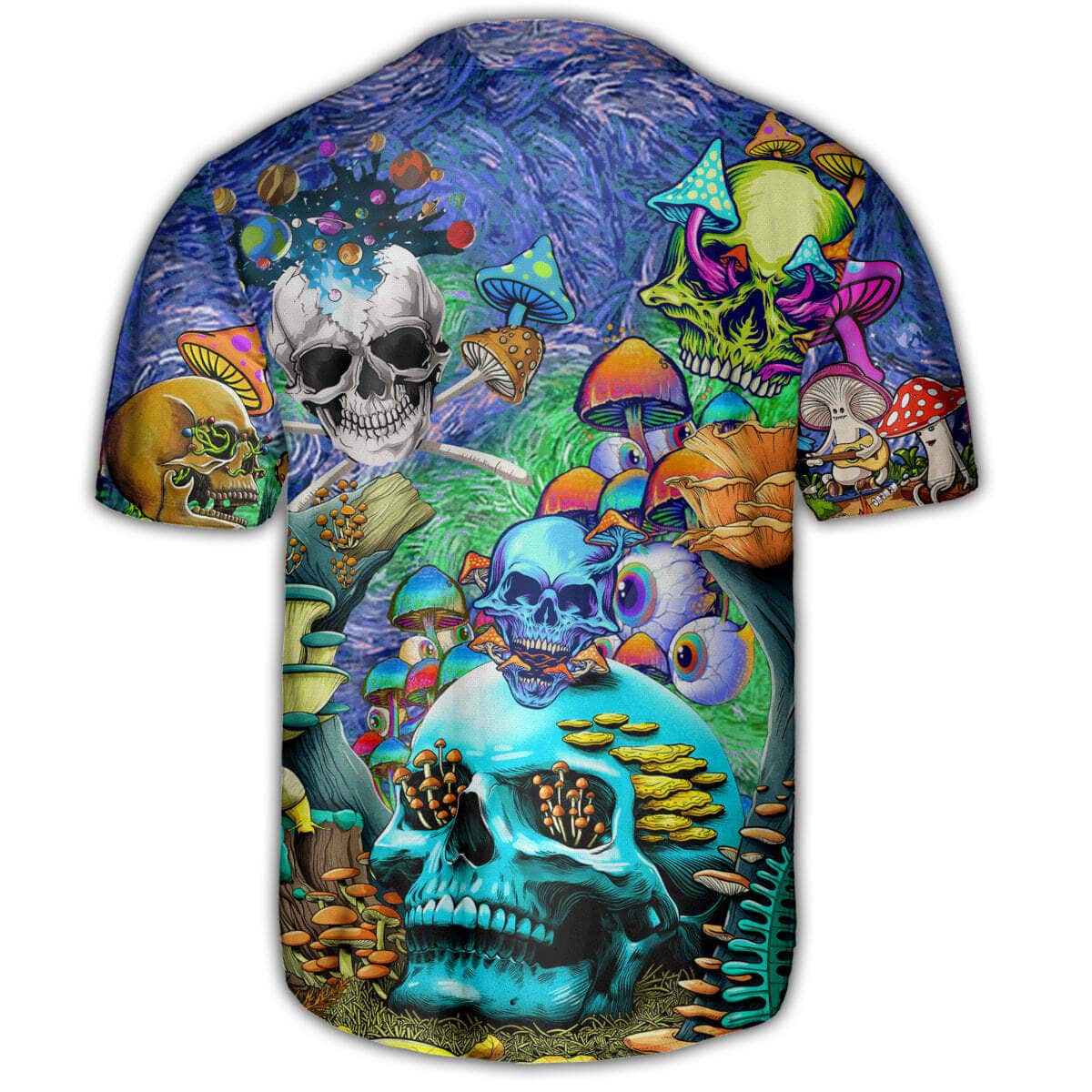 Skull Mushroom Hippie Die Once Live Forever Baseball Jersey