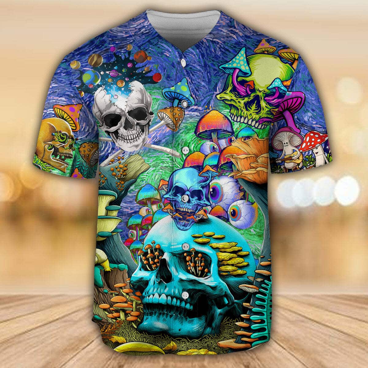 Skull Mushroom Hippie Die Once Live Forever Baseball Jersey