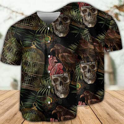 Skull Alien Tropical Leaf Baseball Jersey Gift For Him