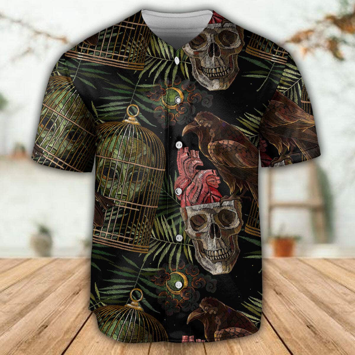 Skull Alien Tropical Leaf Baseball Jersey Gift For Him