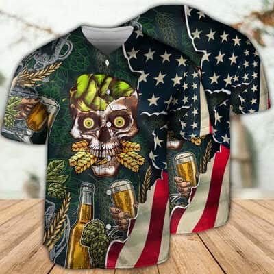 Skull Love Beer Life American Flag Baseball Jersey
