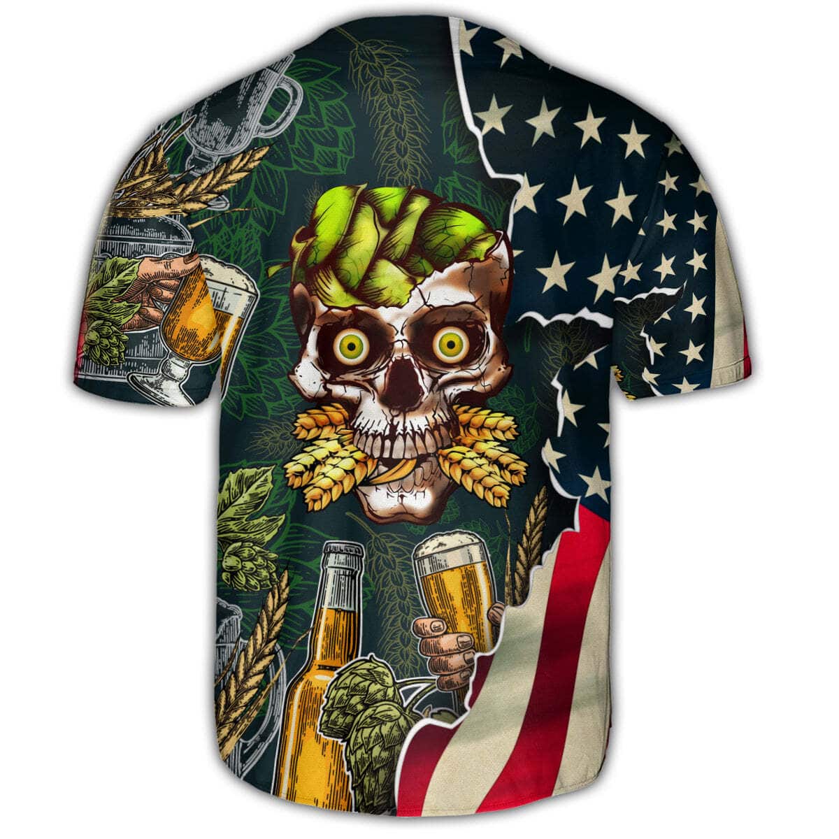 Skull Love Beer Life American Flag Baseball Jersey