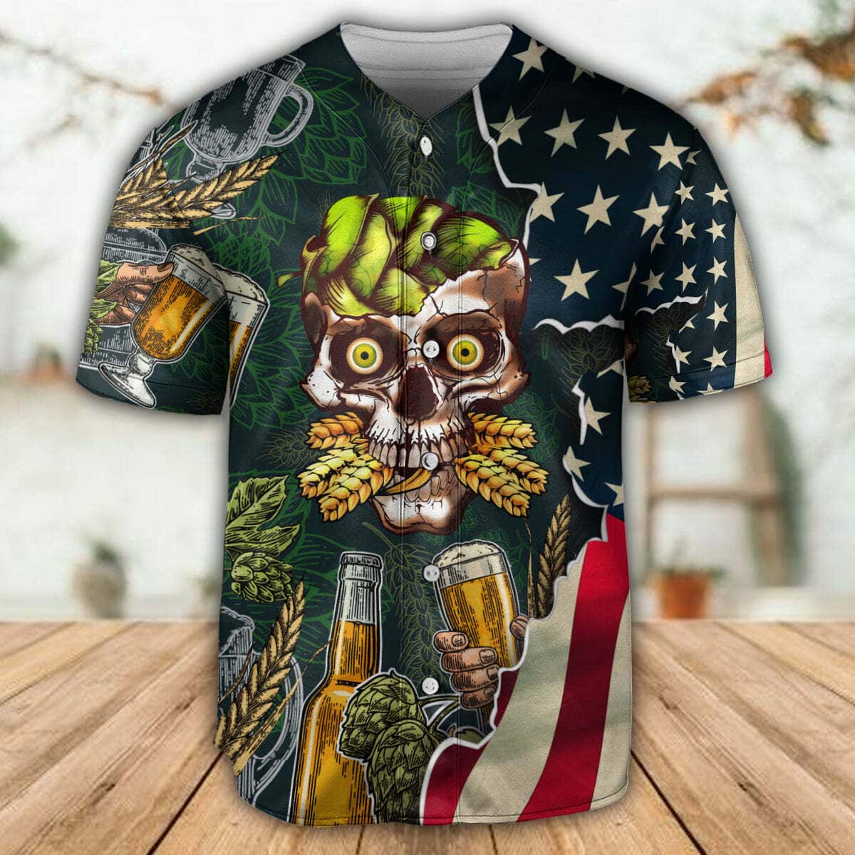 Skull Love Beer Life American Flag Baseball Jersey Skull Love Beer Life American Flag Baseball Jersey