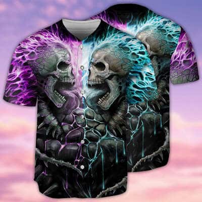 Skull Flaming Baseball Jersey Gift For Son From Father