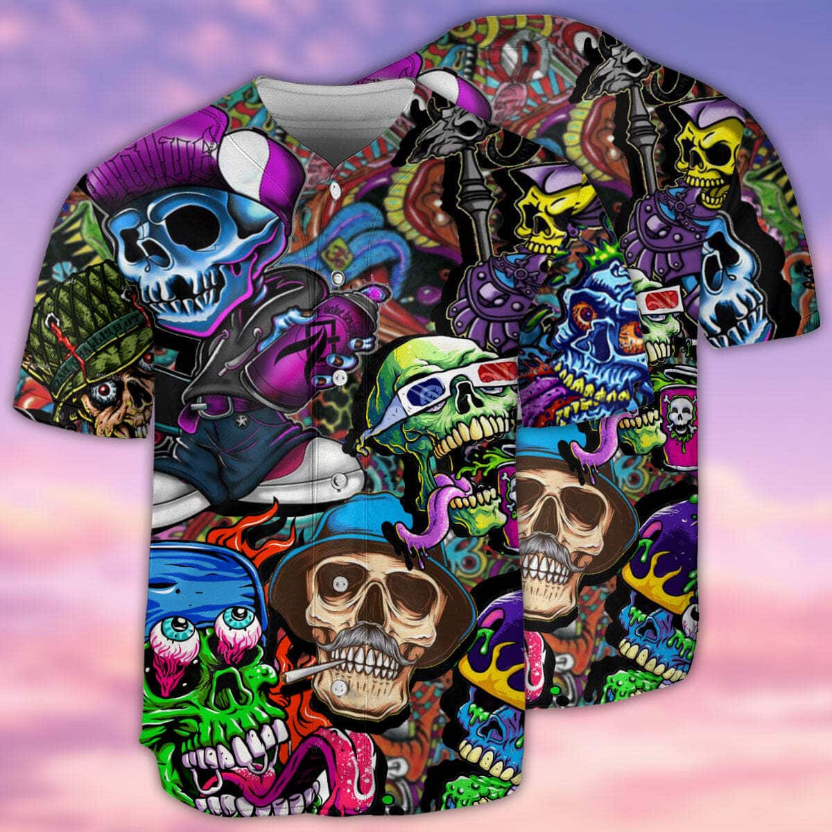 Skull Painting Colorful Mix Baseball Jersey Gift For Son Birthday Skull Painting Colorful Mix Baseball Jersey Gift For Son Birthday