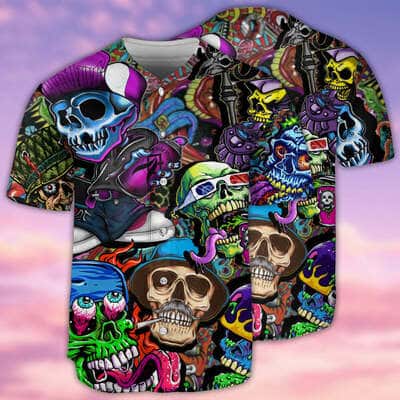 Skull Painting Colorful Mix Baseball Jersey Gift For Son Birthday