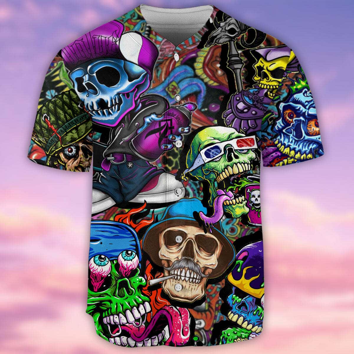 Skull Painting Colorful Mix Baseball Jersey Gift For Son Birthday Skull Painting Colorful Mix Baseball Jersey Gift For Son Birthday