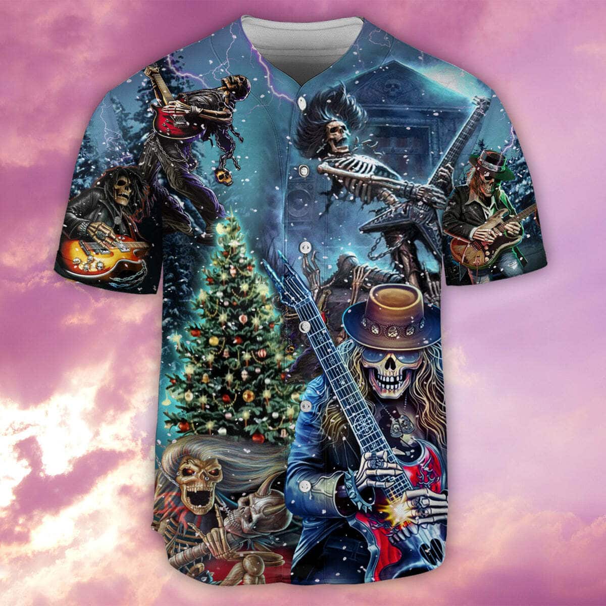 Skull Playing Rock Party Music Baseball Jersey Gift For Son Birthday