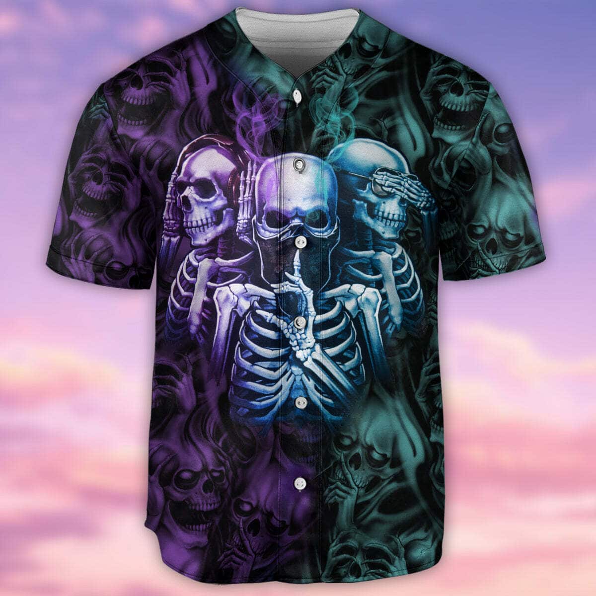 Skull Neither Hear Nor See Baseball Jersey Gift For Best Friend