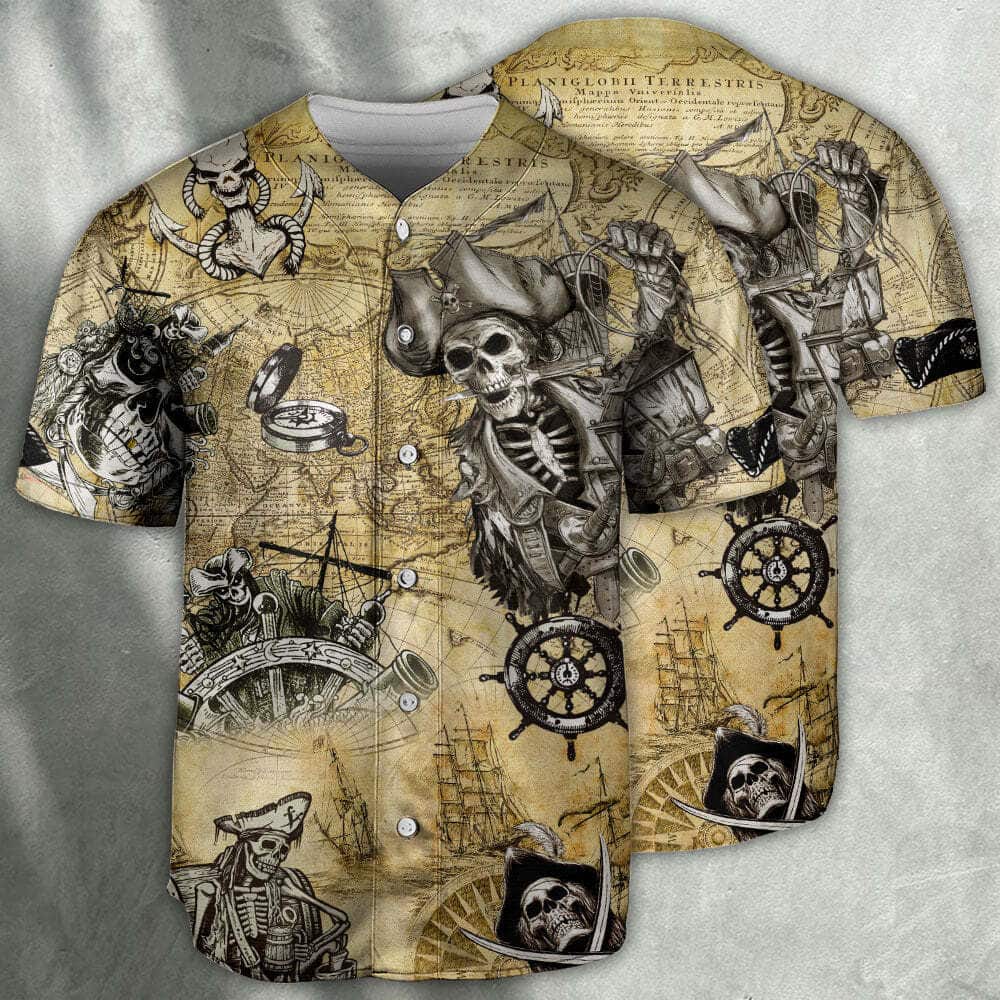 Skull Save A Ship Ride A Pirate Baseball Jersey Skull Save A Ship Ride A Pirate Baseball Jersey