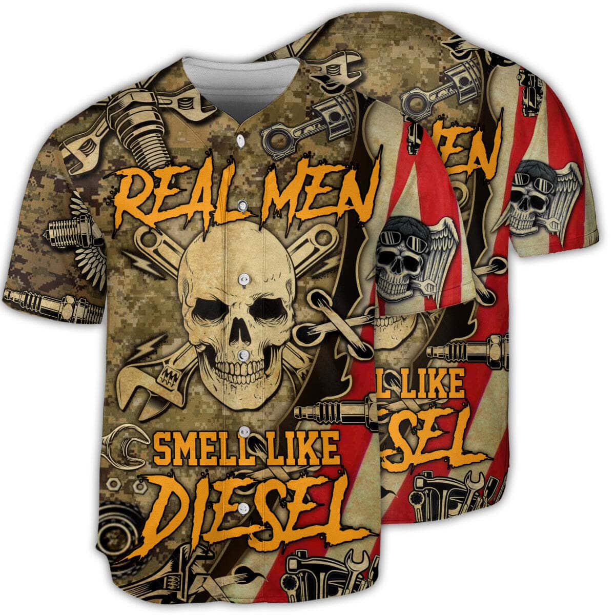Skull Real Men Smell Like Diesel Baseball Jersey Skull Real Men Smell Like Diesel Baseball Jersey