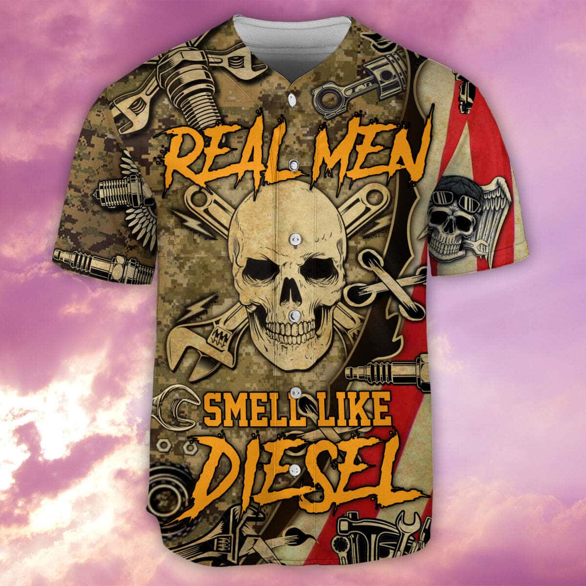 Skull Real Men Smell Like Diesel Baseball Jersey Skull Real Men Smell Like Diesel Baseball Jersey