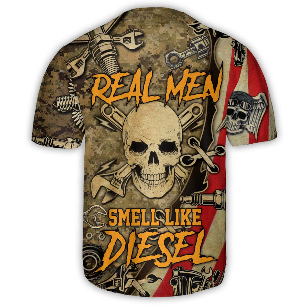 Skull Real Men Smell Like Diesel Baseball Jersey Skull Real Men Smell Like Diesel Baseball Jersey