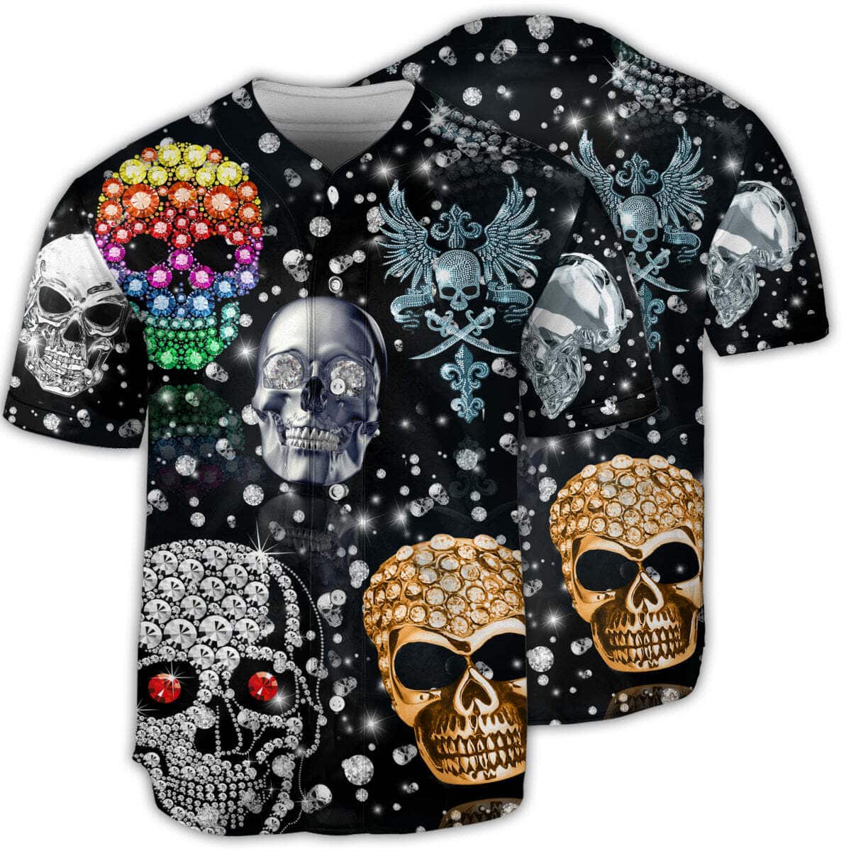 Skull Shiny Diamond Baseball Jersey Gift For Best Friend Skull Shiny Diamond Baseball Jersey Gift For Best Friend
