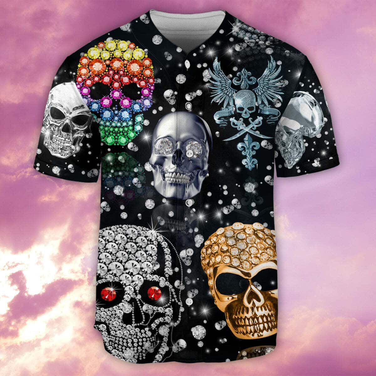 Skull Shiny Diamond Baseball Jersey Gift For Best Friend