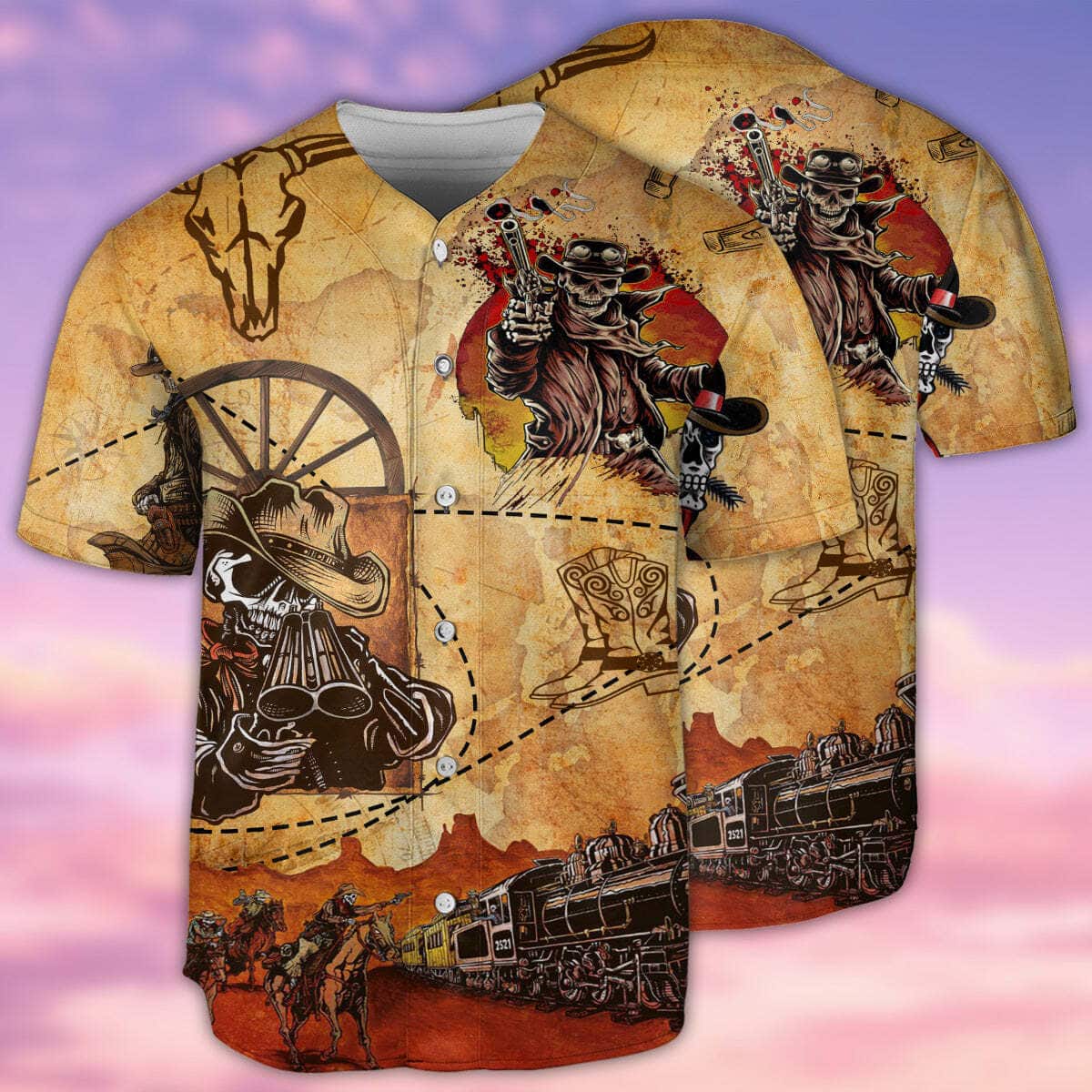 Cowboy Skull Baseball Jersey Gift For Son Cowboy Skull Baseball Jersey Gift For Son