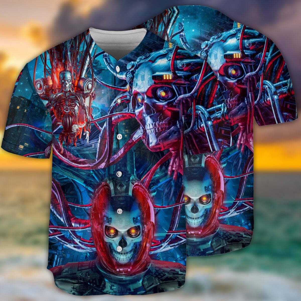 Skull Machine Style Baseball Jersey Gift For Sporty Boyfriend Skull Machine Style Baseball Jersey Gift For Sporty Boyfriend