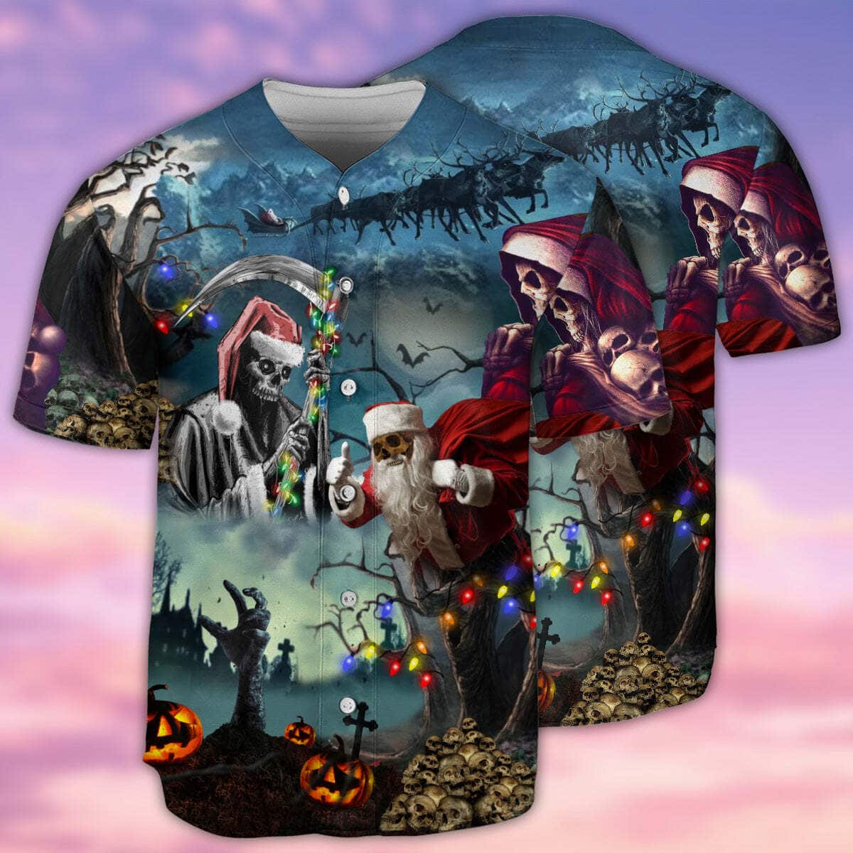 Skull Christmas Santa Claus Baseball Jersey Gift For Sport Fans Skull Christmas Santa Claus Baseball Jersey Gift For Sport Fans
