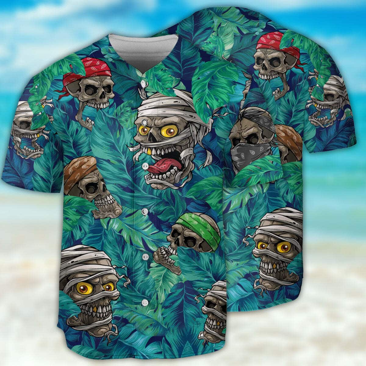 Skull Baseball Jersey Palm Leaves Pattern Gift For Friends