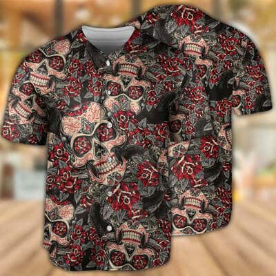 Floral Skull Baseball Jersey Gift For Him Floral Skull Baseball Jersey Gift For Him