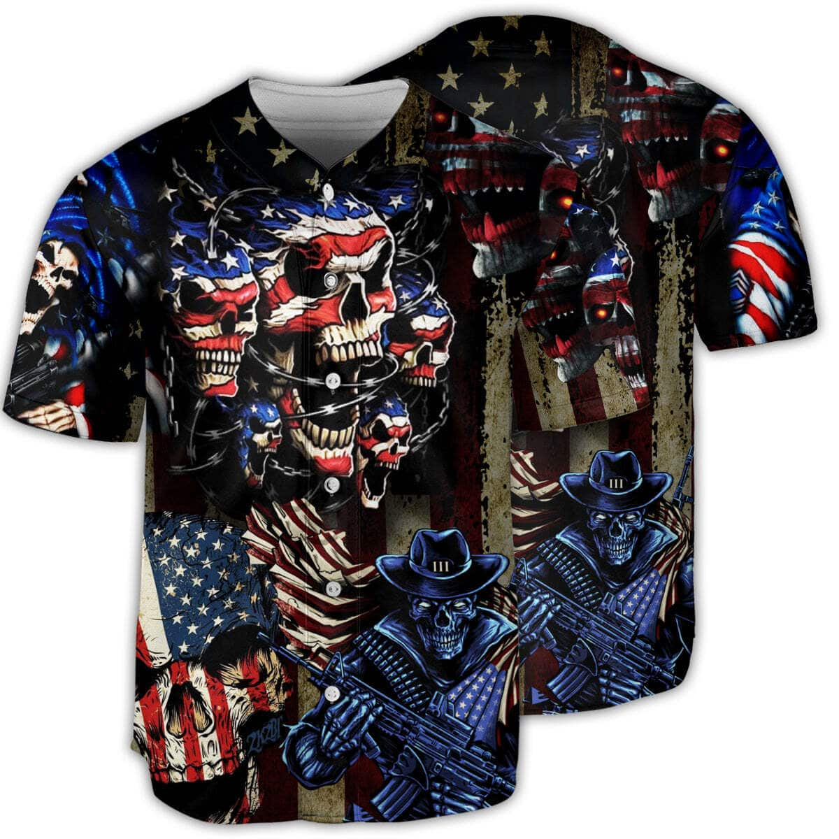 Skull America Angry Baseball Jersey Birthday Gift For Husband