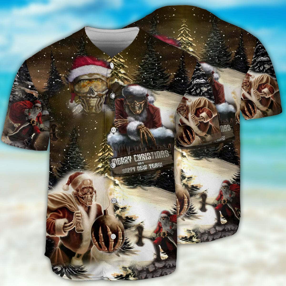 Skull Merry Xmas And Happy New Year Baseball Jersey Sports Gift For Him Skull Merry Xmas And Happy New Year Baseball Jersey Sports Gift For Him