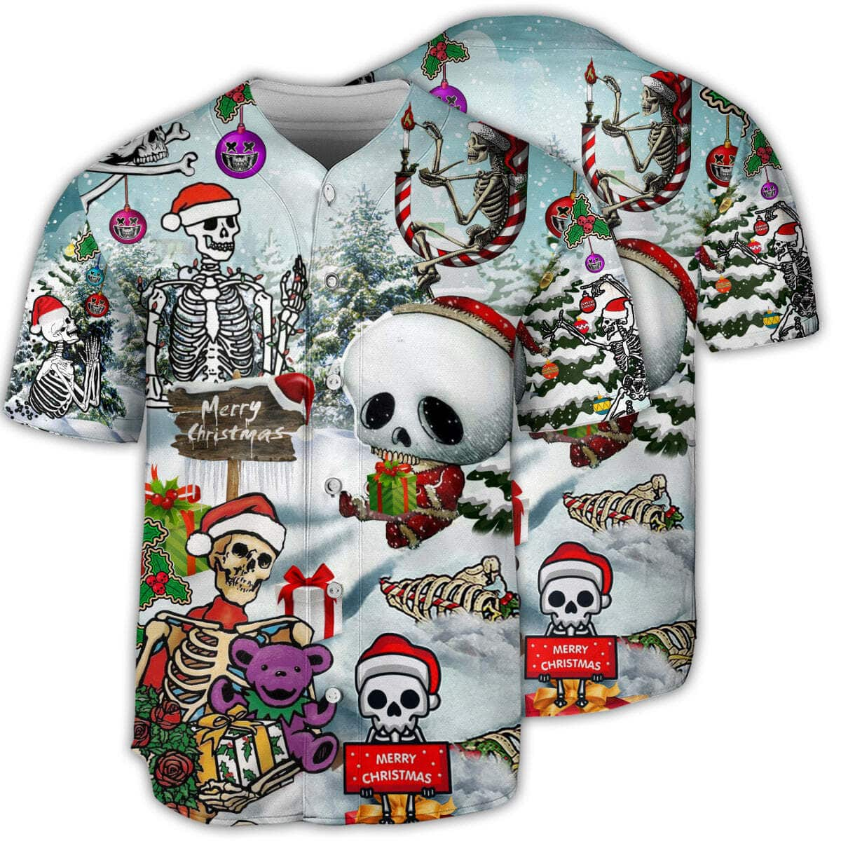 Skull Xmas Snow Baseball Jersey Gift For Sports Dad