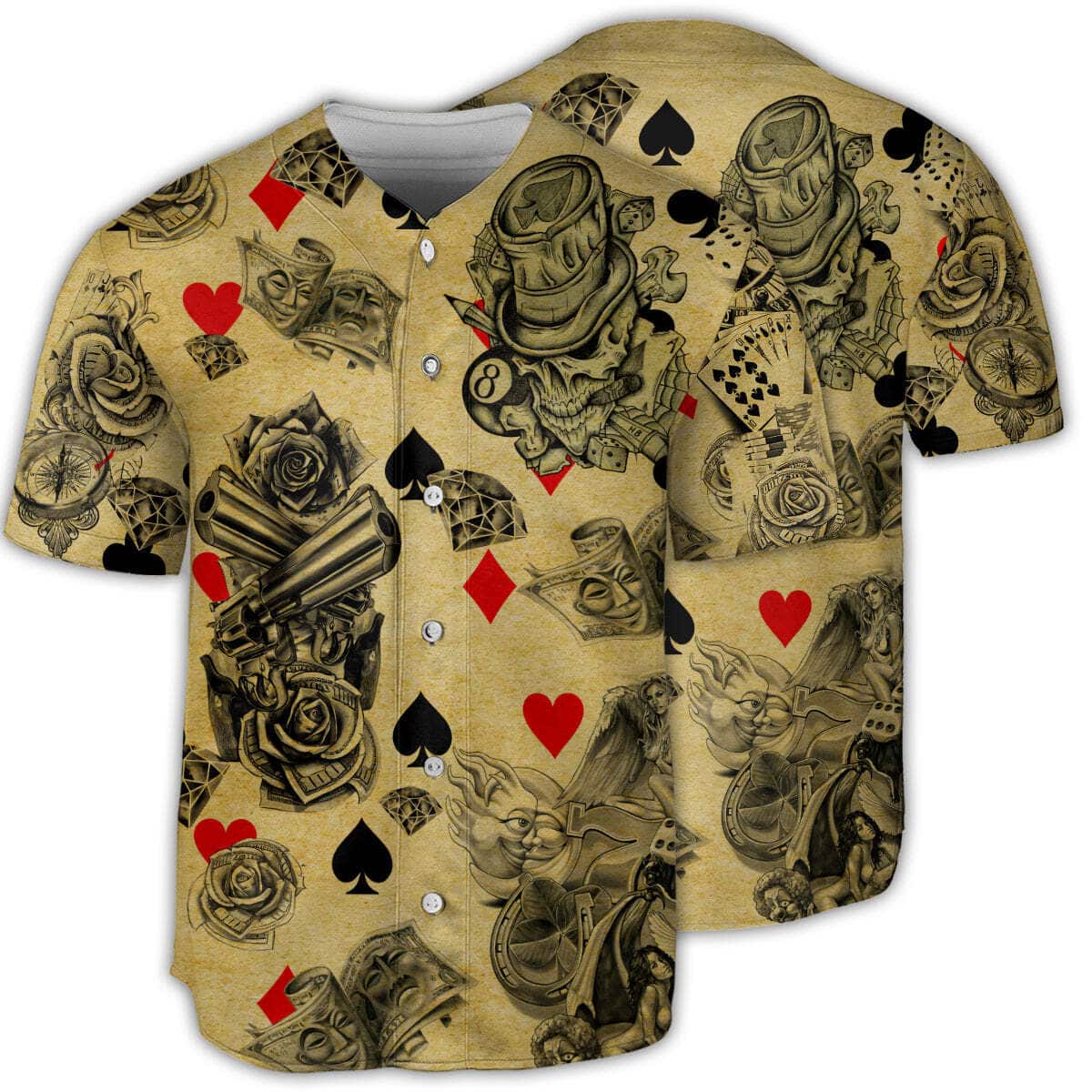 Vintage Skull Gambling Flowers Skull Baseball Jersey Gift For Son From Mom Vintage Skull Gambling Flowers Skull Baseball Jersey Gift For Son From Mom