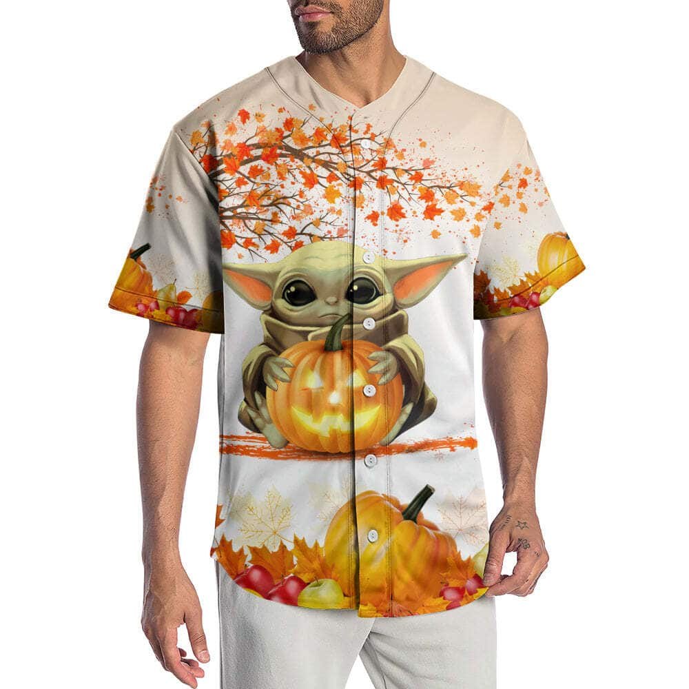 Halloween Star Wars Baby Yoda Baseball Jersey Tricks Or Treat Pumpkin