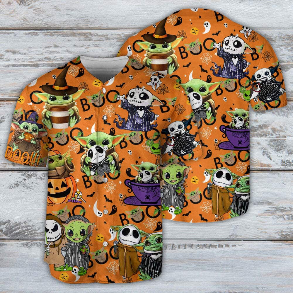 Halloween Star Wars Baby Yoda Jack Skellington Baseball Jersey Halloween Star Wars Baby Yoda Jack Skellington Baseball Jersey