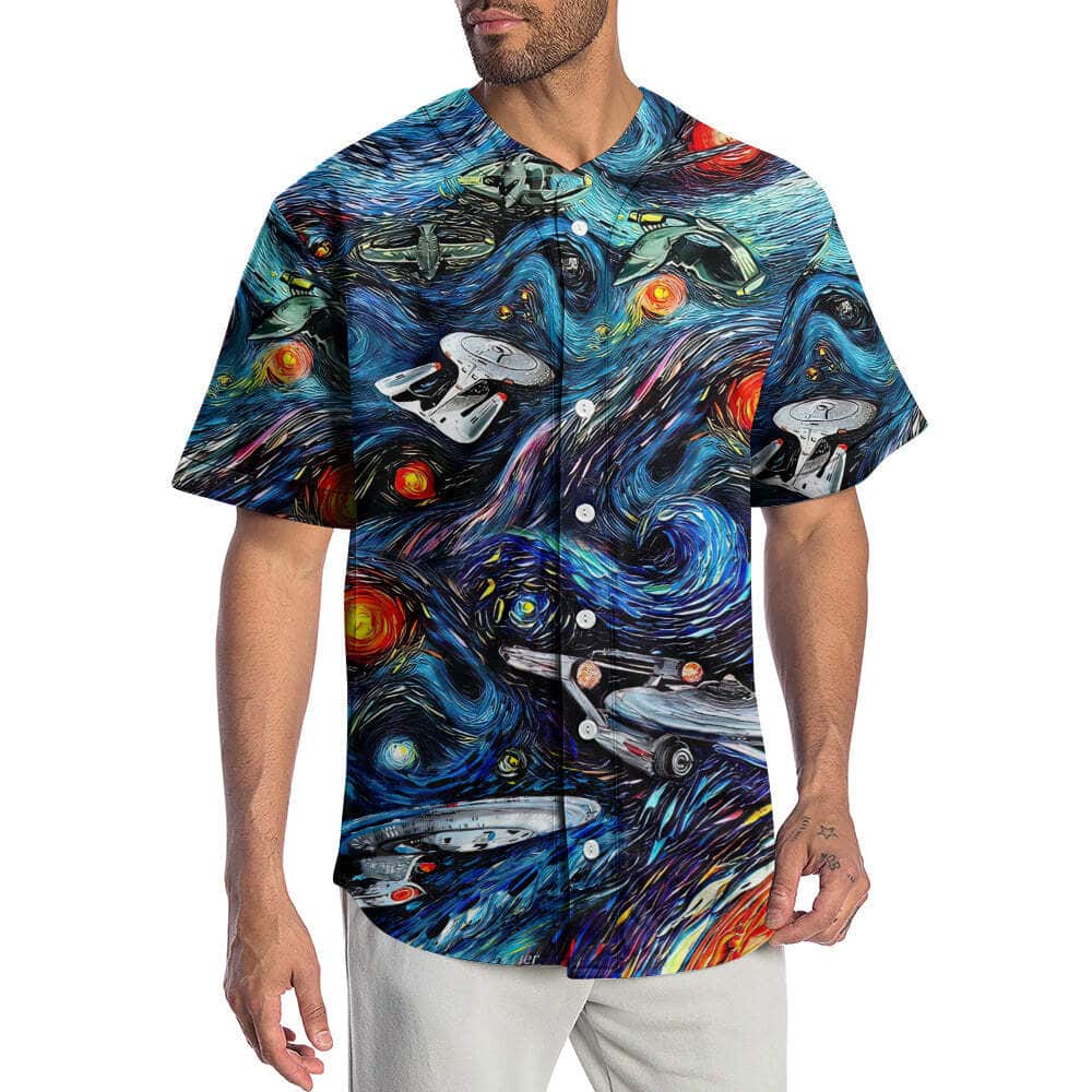 Star Trek Starry Night Fantasy Ships Baseball Jersey Gift For Him Star Trek Starry Night Fantasy Ships Baseball Jersey Gift For Him