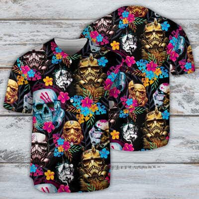 Halloween Star Wars Stormtrooper Neon Skull Tropical Flower Baseball Jersey