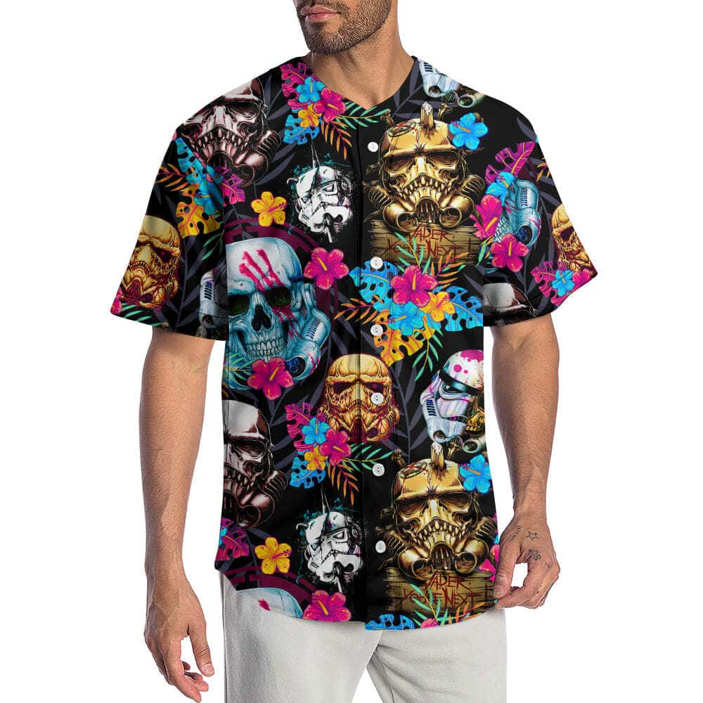 Halloween Star Wars Stormtrooper Neon Skull Tropical Flower Baseball Jersey