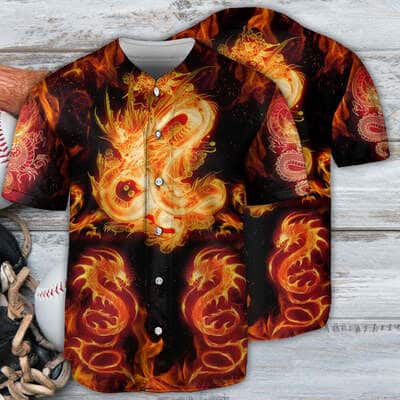 Dragon And Fireball Madness Baseball Jersey Gift For Sporty Husband