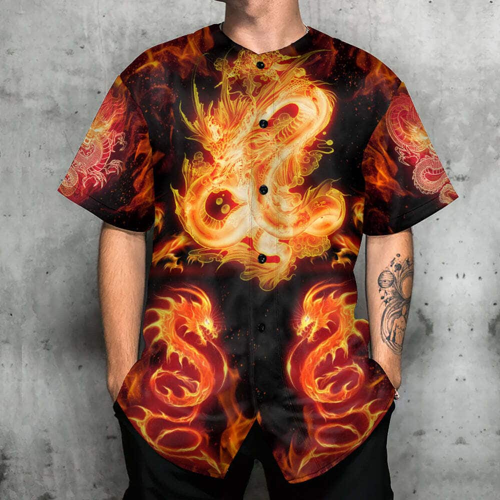 Dragon And Fireball Madness Baseball Jersey Gift For Sporty Husband Dragon And Fireball Madness Baseball Jersey Gift For Sporty Husband