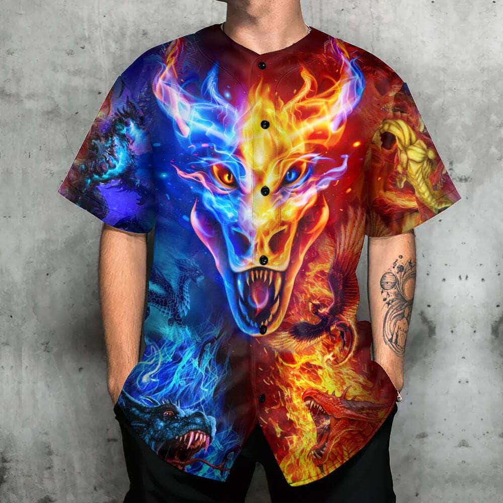 Dragon Fire And Water Baseball Jersey Gift For Him Dragon Fire And Water Baseball Jersey Gift For Him