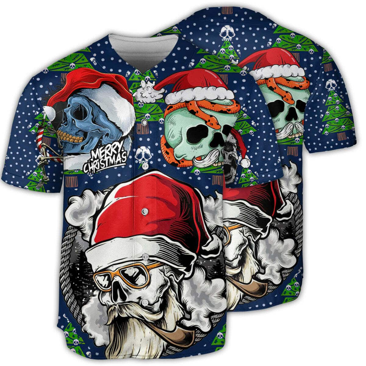 Skull With Santa Hat Merry Christmas Baseball Jersey