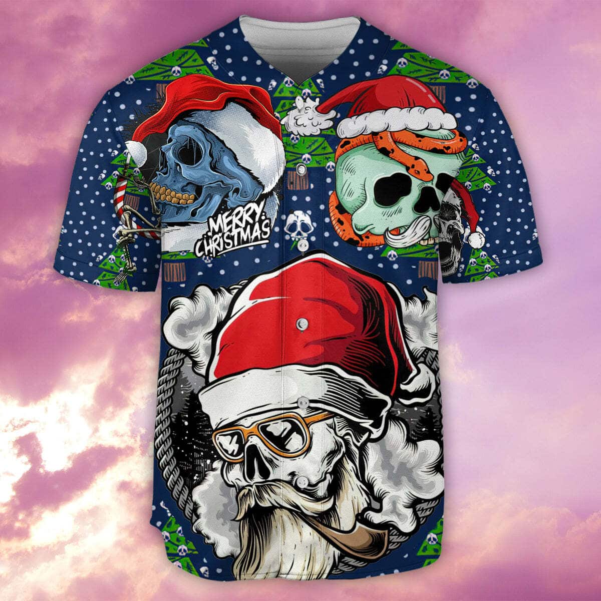 Skull With Santa Hat Merry Christmas Baseball Jersey Skull With Santa Hat Merry Christmas Baseball Jersey