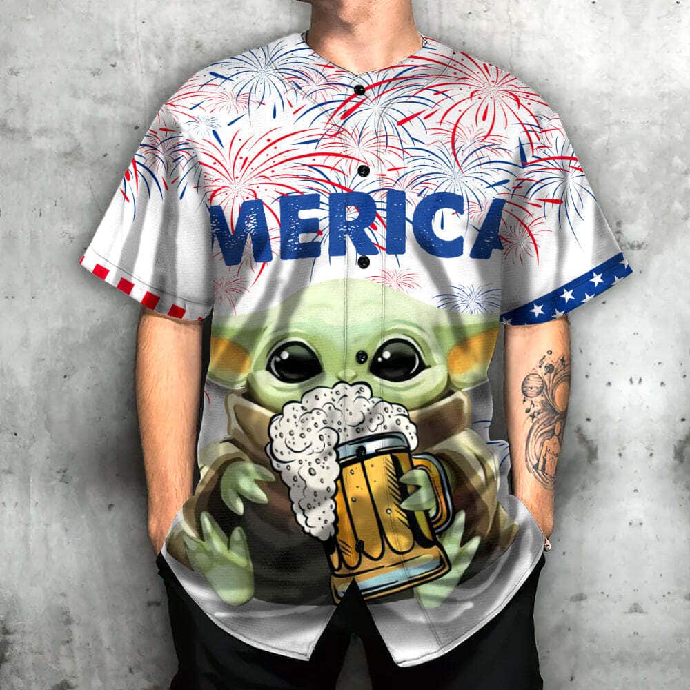Star Wars Baseball Jersey Baby Yoda With Beer Gift For Sporty Friend Star Wars Baseball Jersey Baby Yoda With Beer Gift For Sporty Friend