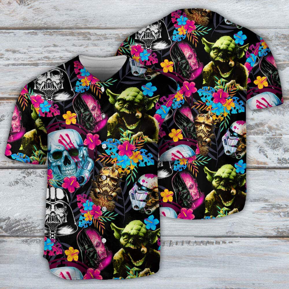 Stormtrooper Baby Yoda Darth Vader Star Wars Baseball Jersey Tropical Flowers Pattern