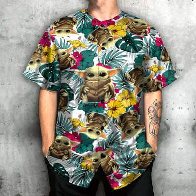 Baby Yoda Star Wars Baseball Jersey Palm Leaves Pattern Gift For Girlfriend
