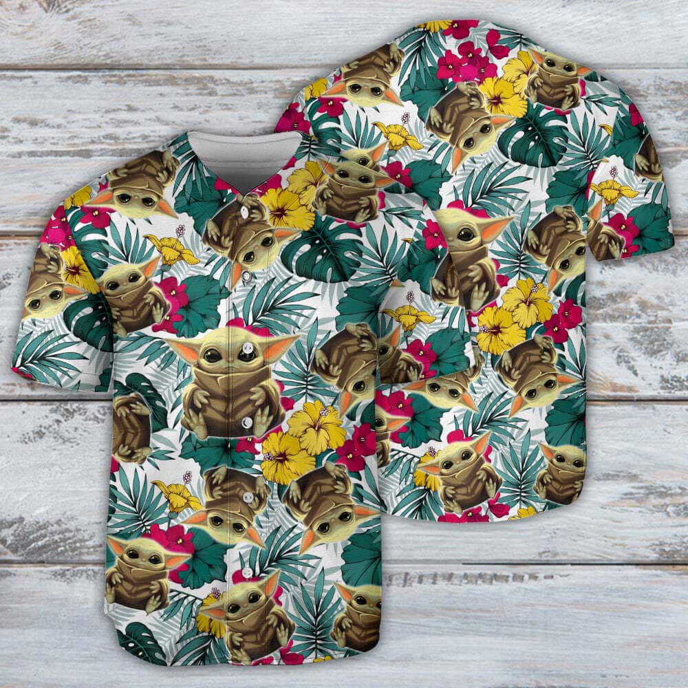 Baby Yoda Star Wars Baseball Jersey Palm Leaves Pattern Gift For Girlfriend