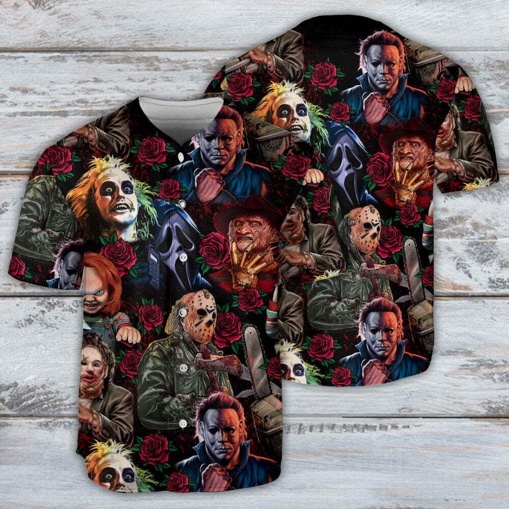 Jason Voorhees Freddy Krueger Michael Myers Chucky Ghostface Halloween Baseball Jersey Gift For Son From Mom Jason Voorhees Freddy Krueger Michael Myers Chucky Ghostface Halloween Baseball Jersey Gift For Son From Mom
