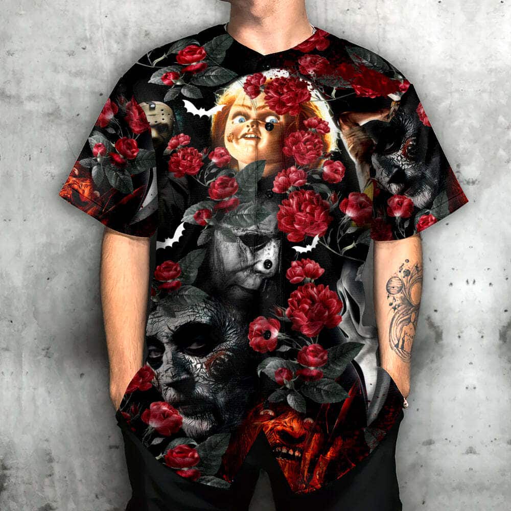 Jason Voorhees Freddy Krueger Michael Myers Chucky Ghostface Halloween Baseball Jersey Jason Voorhees Freddy Krueger Michael Myers Chucky Ghostface Halloween Baseball Jersey