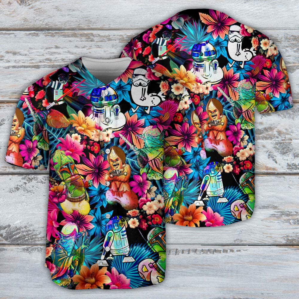Special Synthwave Star Wars Baseball Jersey Tropical Pattern Gift For Daughter From Dad