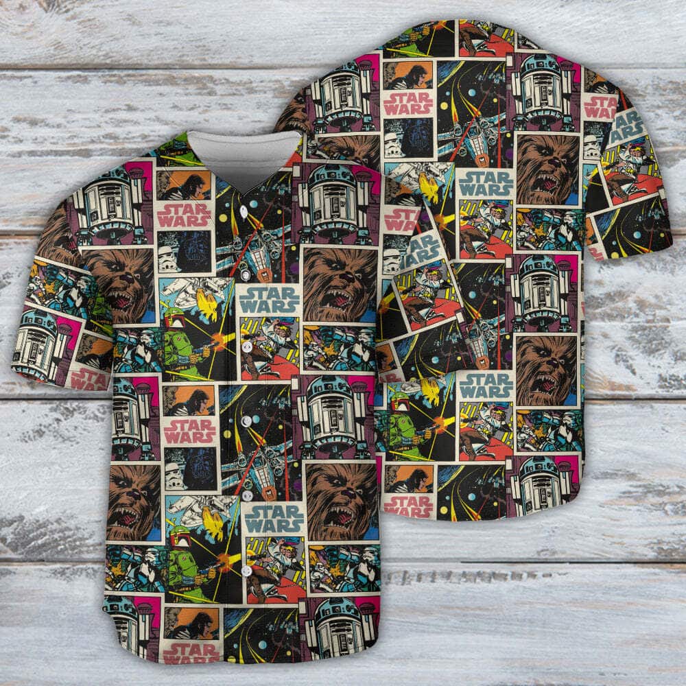 Retro Star Wars Baseball Jersey Comic Pattern Gift For Sporty Husband Retro Star Wars Baseball Jersey Comic Pattern Gift For Sporty Husband