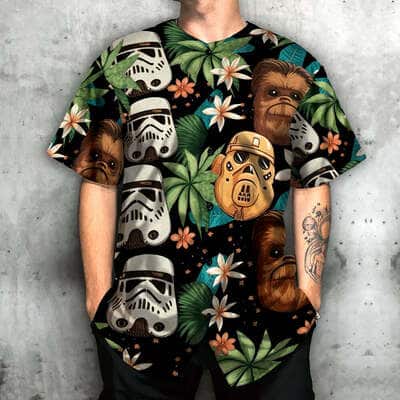 Chewbacca Stormtrooper Star Wars Baseball Jersey Tropical Leaf Gift For Best Friends